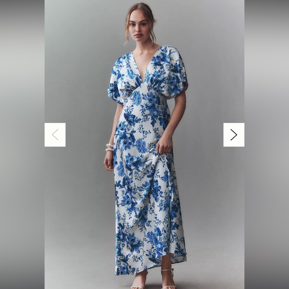 NWT BHLDN Leila Deep V Flutter Sleeve Gown